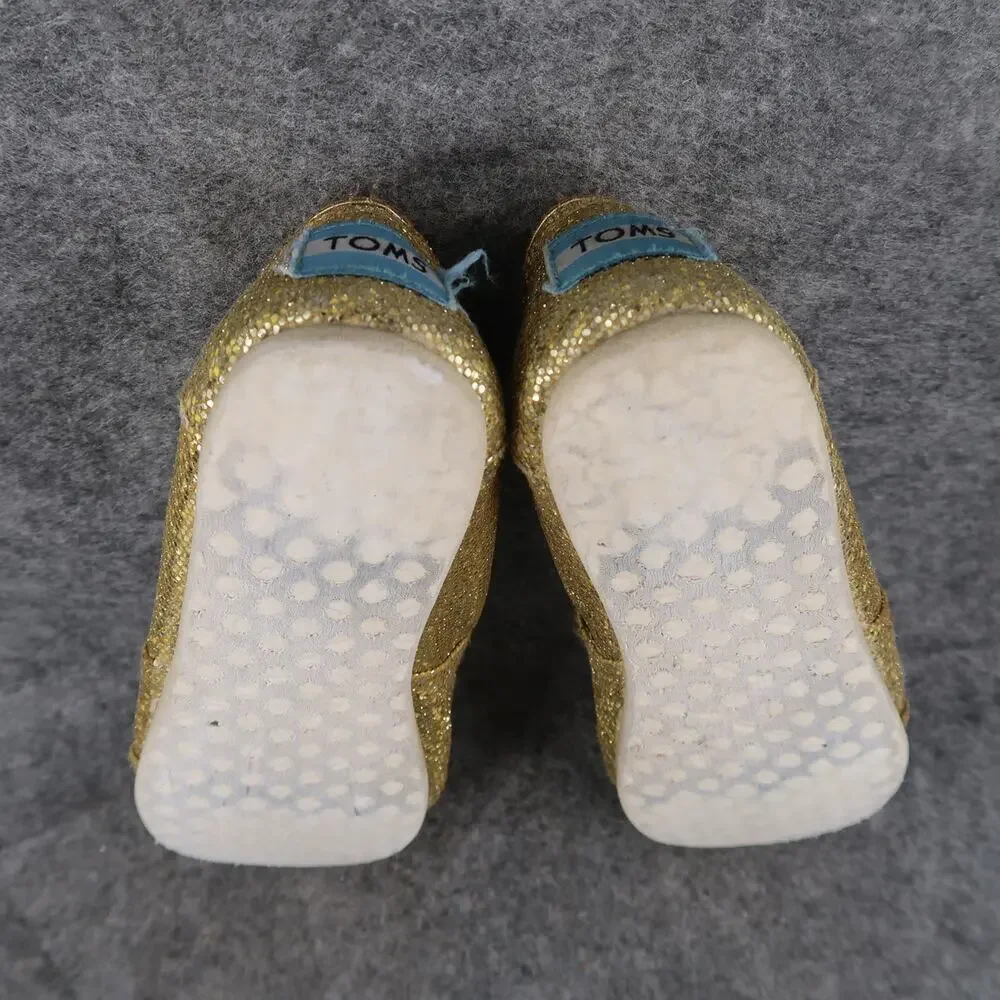 Toms Shoes Kids 1 Slip On Flats Casual Glitter Comfort Gold Metallic Youth Girls